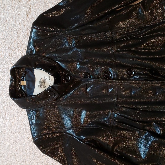 BURBERRY BLACK METALLIC GOATSKIN SUEDE SHIMMER LUXURY COAT US 4 SMALL - Picture 3 of 13